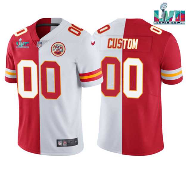 Men%27s Kansas City Chiefs ACTIVE PLAYER Custom Red White Split Super Bowl LVII Patch Vapor Untouchable Limited Stitched Jersey